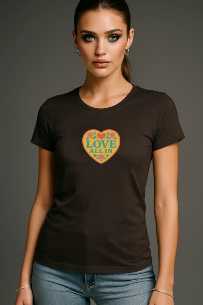 Love All In™, Heart, Luxury Women’s Graphic Tee T-Shirt, Boyfriend, Design 3 - Image 4