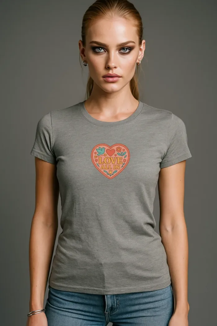 Love All In™, Heart, Luxury Women’s Graphic Tee T-Shirt, Boyfriend, Design 4