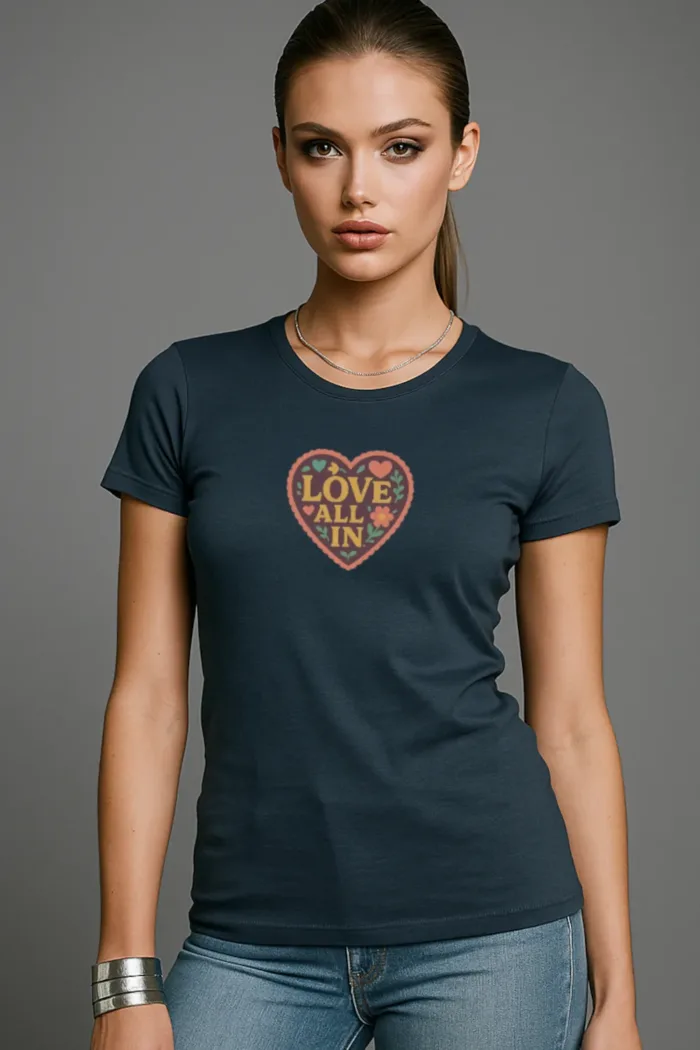 Love All In™, Heart, Luxury Women’s Graphic Tee T-Shirt, Boyfriend, Design 5 - Image 3