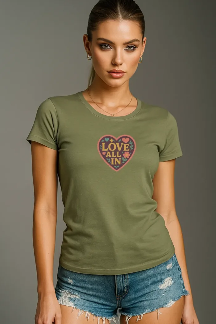Love All In™, Heart, Luxury Women’s Graphic Tee T-Shirt, Boyfriend, Design 5