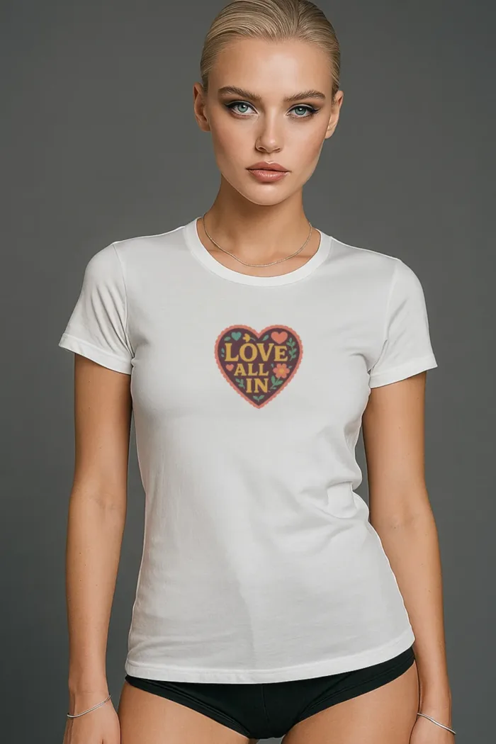 Love All In™, Heart, Luxury Women’s Graphic Tee T-Shirt, Boyfriend, Design 5 - Image 5