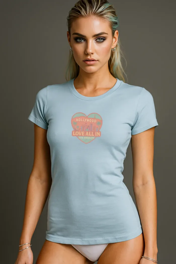 Love All In™ Los Angeles, Heart, Luxury Women’s Graphic Tee T-Shirt, Boyfriend, Design 1