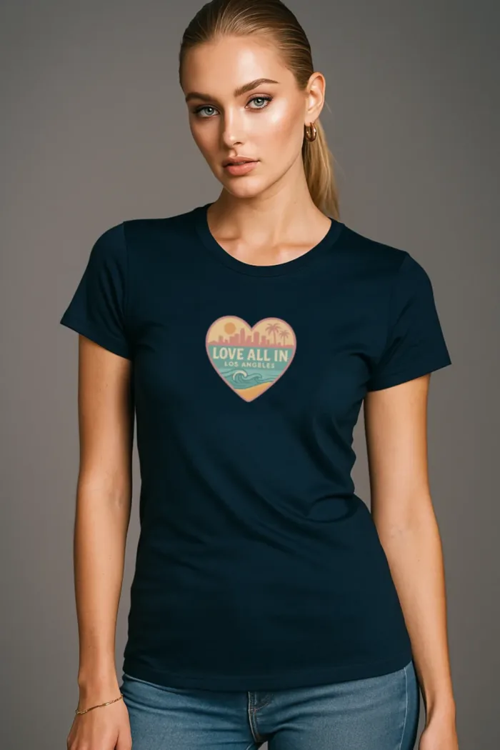 Love All In™ Los Angeles, Heart, Luxury Women’s Graphic Tee T-Shirt, Boyfriend, Design 2 - Image 4