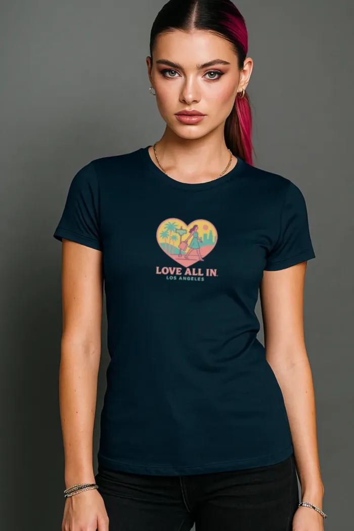 Love All In™ Los Angeles, Heart, Luxury Women’s Graphic Tee T-Shirt, Boyfriend, Design 3 - Image 3