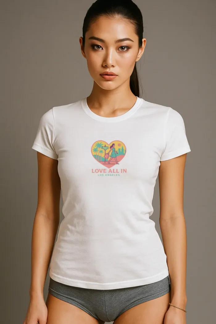 Love All In™ Los Angeles, Heart, Luxury Women’s Graphic Tee T-Shirt, Boyfriend, Design 3 - Image 4