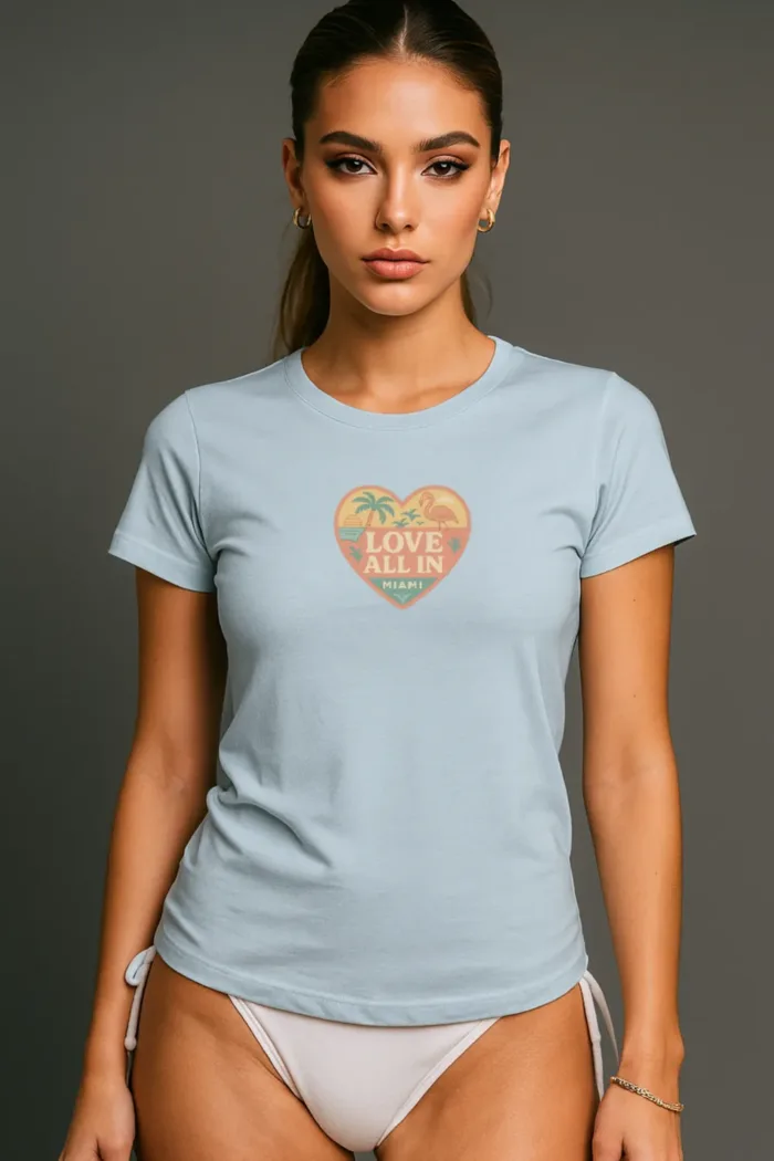 Love All In™ Miami, Heart, Luxury Women’s Graphic Tee T-Shirt, Boyfriend, Design 2 - Image 5