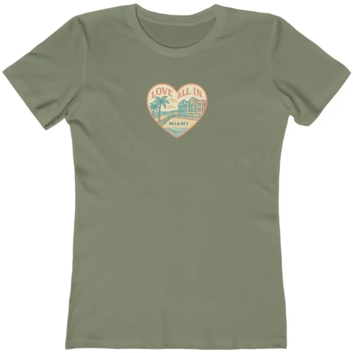 Love All In™ Miami, Heart, Luxury Women’s Graphic Tee T-Shirt, Boyfriend, Design 3 - Image 7