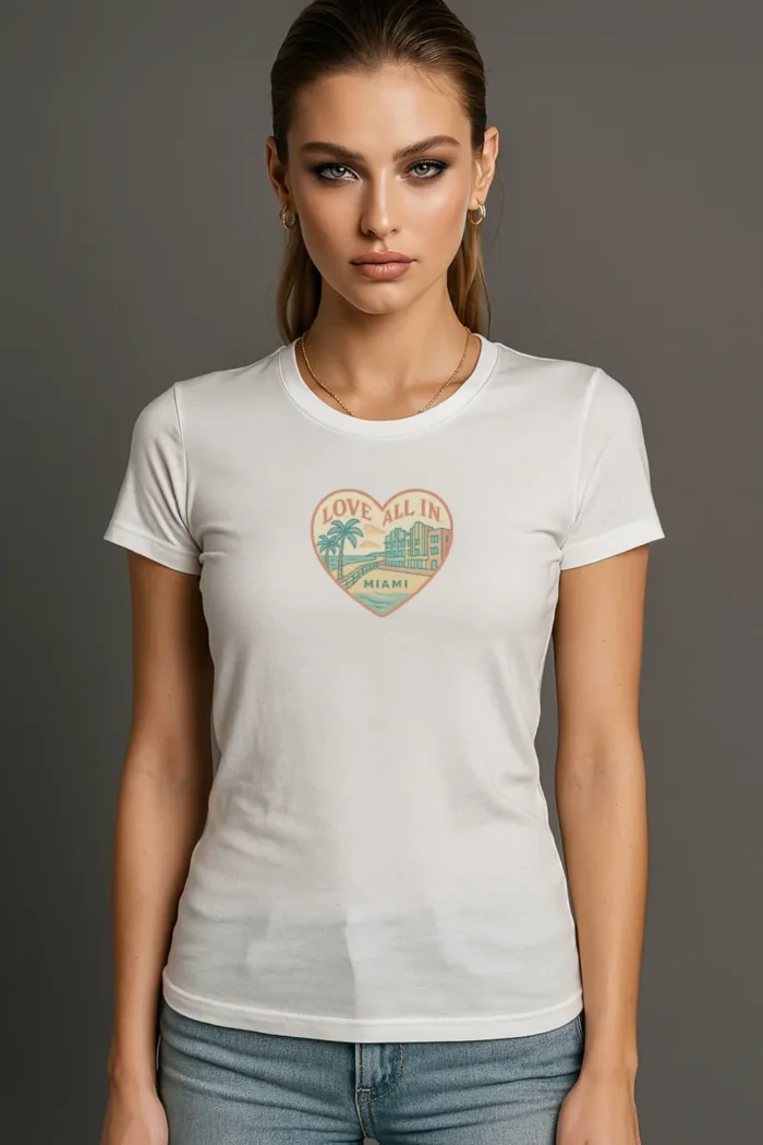 Love All In™ Miami, Heart, Luxury Women’s Graphic Tee T-Shirt, Boyfriend, Design 3 - Image 4
