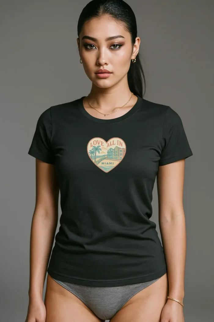 Love All In™ Miami, Heart, Luxury Women’s Graphic Tee T-Shirt, Boyfriend, Design 3 - Image 5