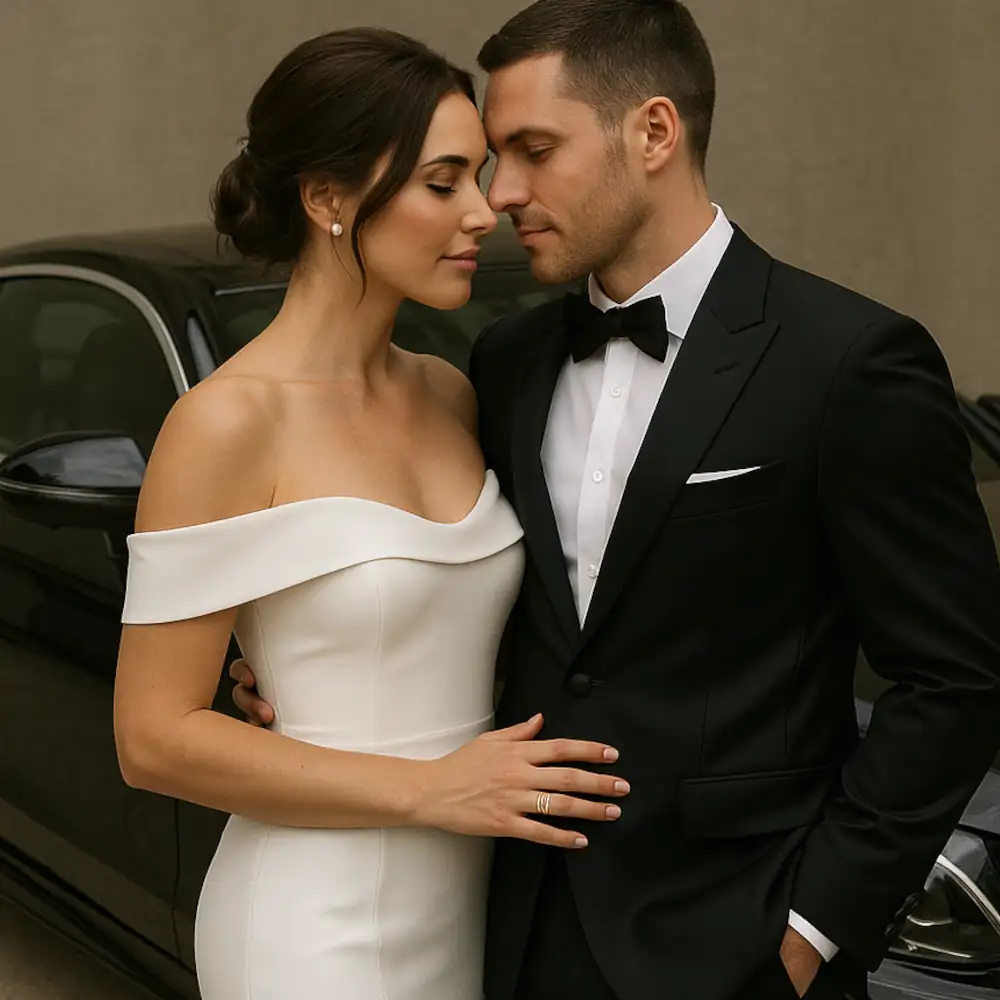 A husband and wife with their luxury vehicle celebrating National Couple's Day 2025
