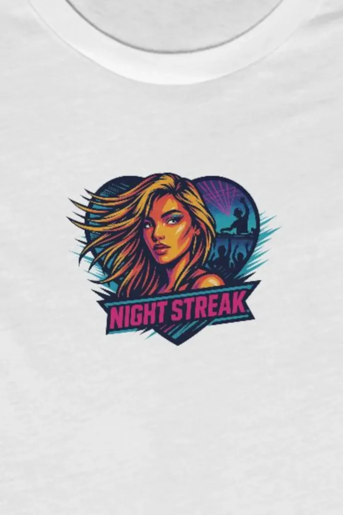 Night Streak™ New Wave, Heart, Luxury Women’s Graphic Tee T-Shirt, Boyfriend, Design 3 - Image 2