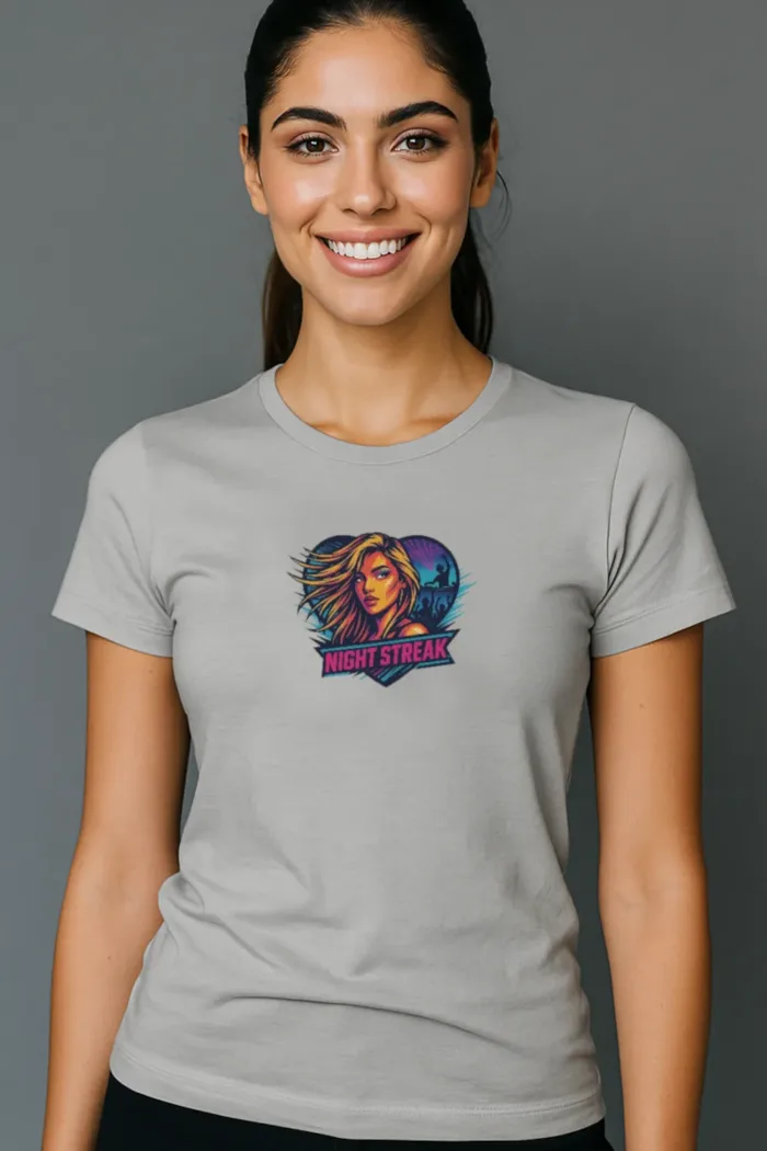 Night Streak™ New Wave, Heart, Luxury Women’s Graphic Tee T-Shirt, Boyfriend, Design 3 - Image 5