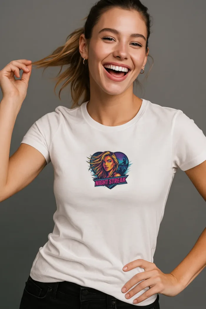 Night Streak™ New Wave, Heart, Luxury Women’s Graphic Tee T-Shirt, Boyfriend, Design 3