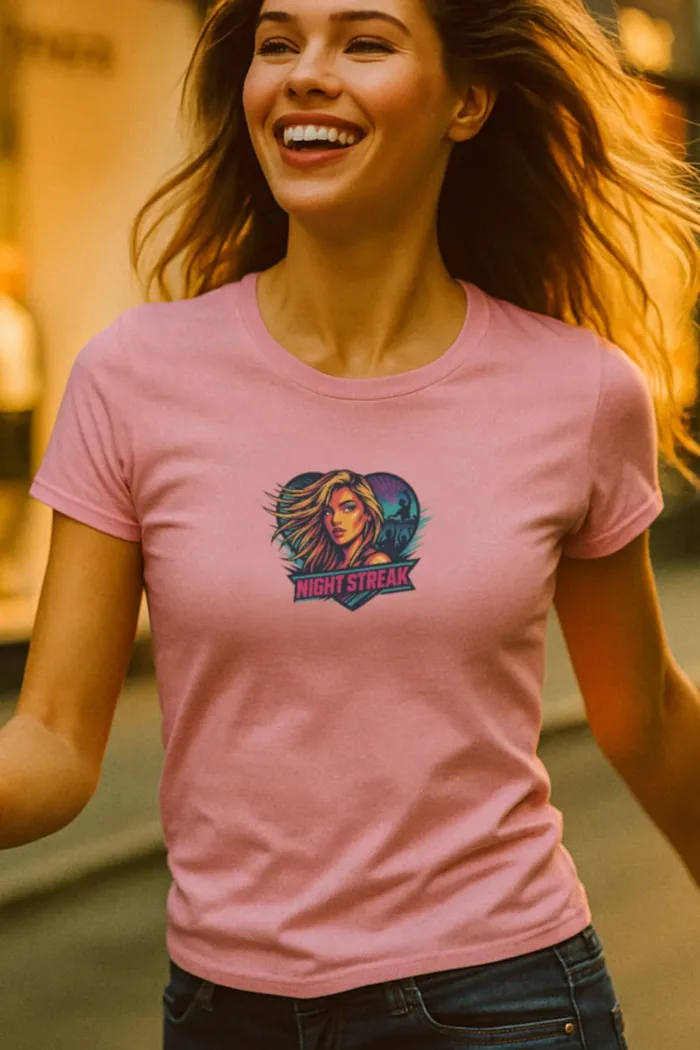Night Streak™ New Wave, Heart, Luxury Women’s Graphic Tee T-Shirt, Boyfriend, Design 3 - Image 3