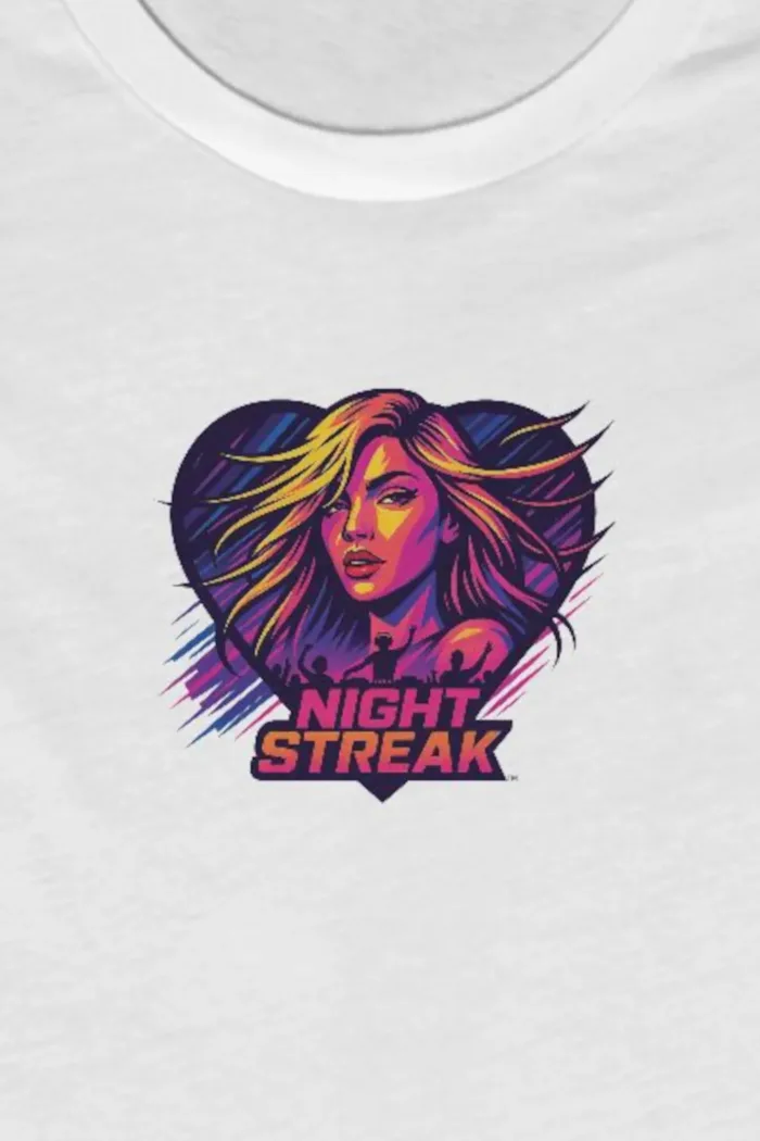 Night Streak™ 80's New Wave, Luxury Women’s Graphic Tee T-Shirt, Boyfriend, Design 4 - Image 2
