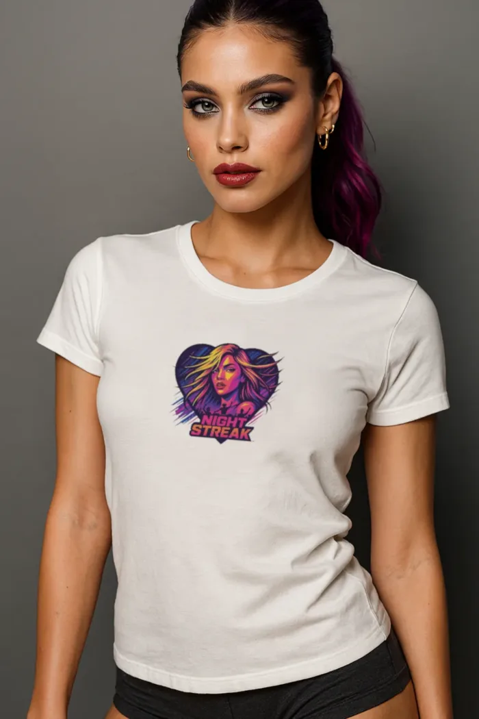 Night Streak™ 80's New Wave, Luxury Women’s Graphic Tee T-Shirt, Boyfriend, Design 4 - Image 3