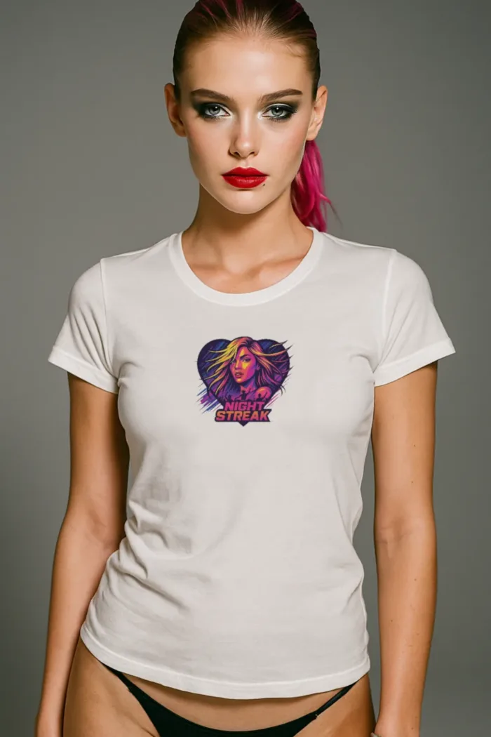 Night Streak™ 80's New Wave, Luxury Women’s Graphic Tee T-Shirt, Boyfriend, Design 4