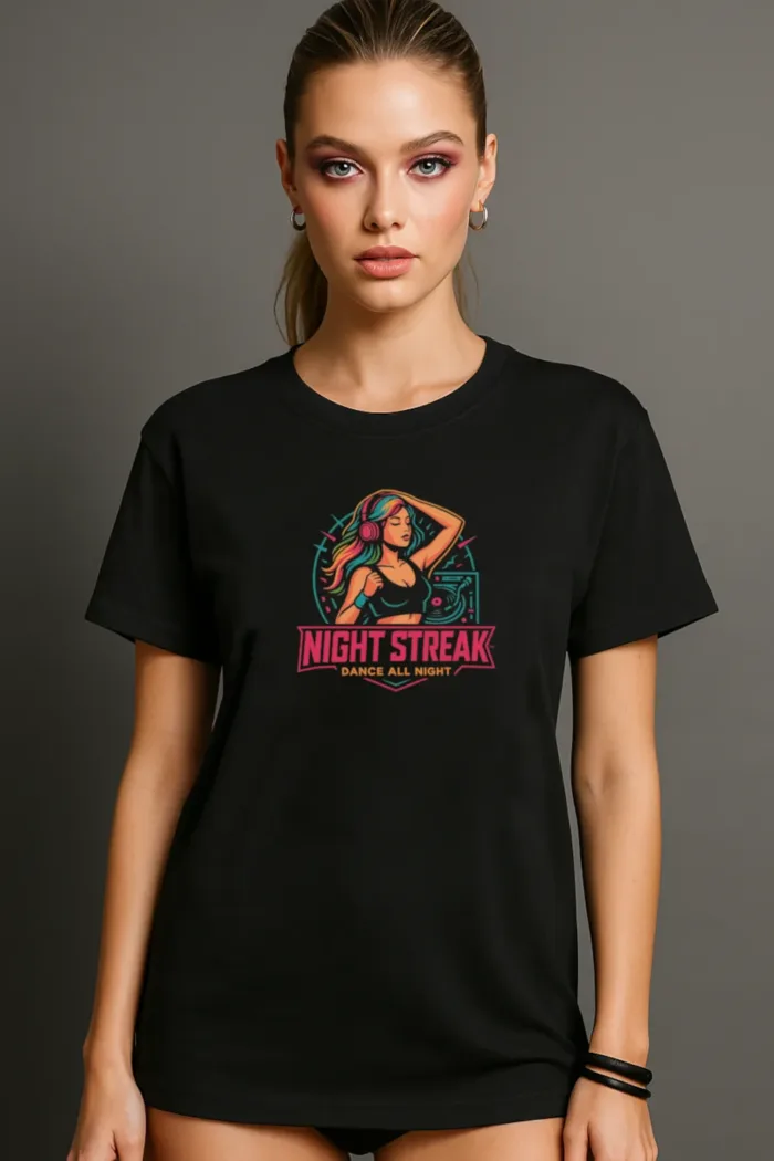Night Streak™ Dance All Night, Luxury Women’s Graphic Tee T-Shirt, Boyfriend, Design 4 - Image 3