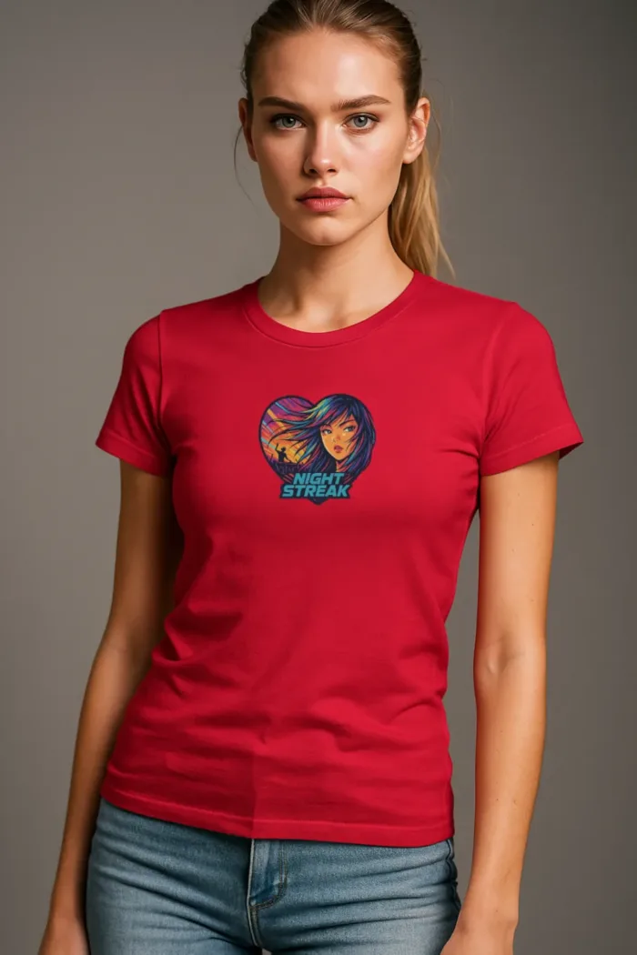 Night Streak™, Heart, Anime, Luxury Women’s Graphic Tee T-Shirt, Boyfriend, Design 1 - Image 3