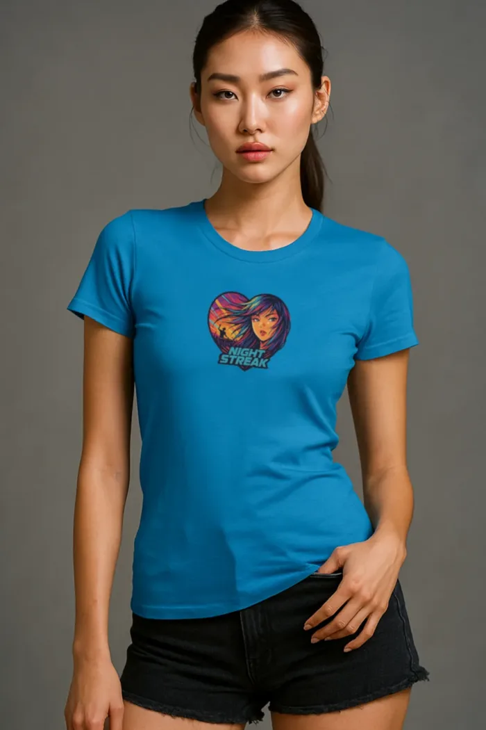 Night Streak™, Heart, Anime, Luxury Women’s Graphic Tee T-Shirt, Boyfriend, Design 1 - Image 4