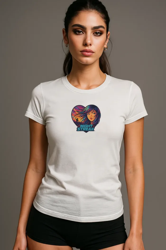 Night Streak™, Heart, Anime, Luxury Women’s Graphic Tee T-Shirt, Boyfriend, Design 1 - Image 5