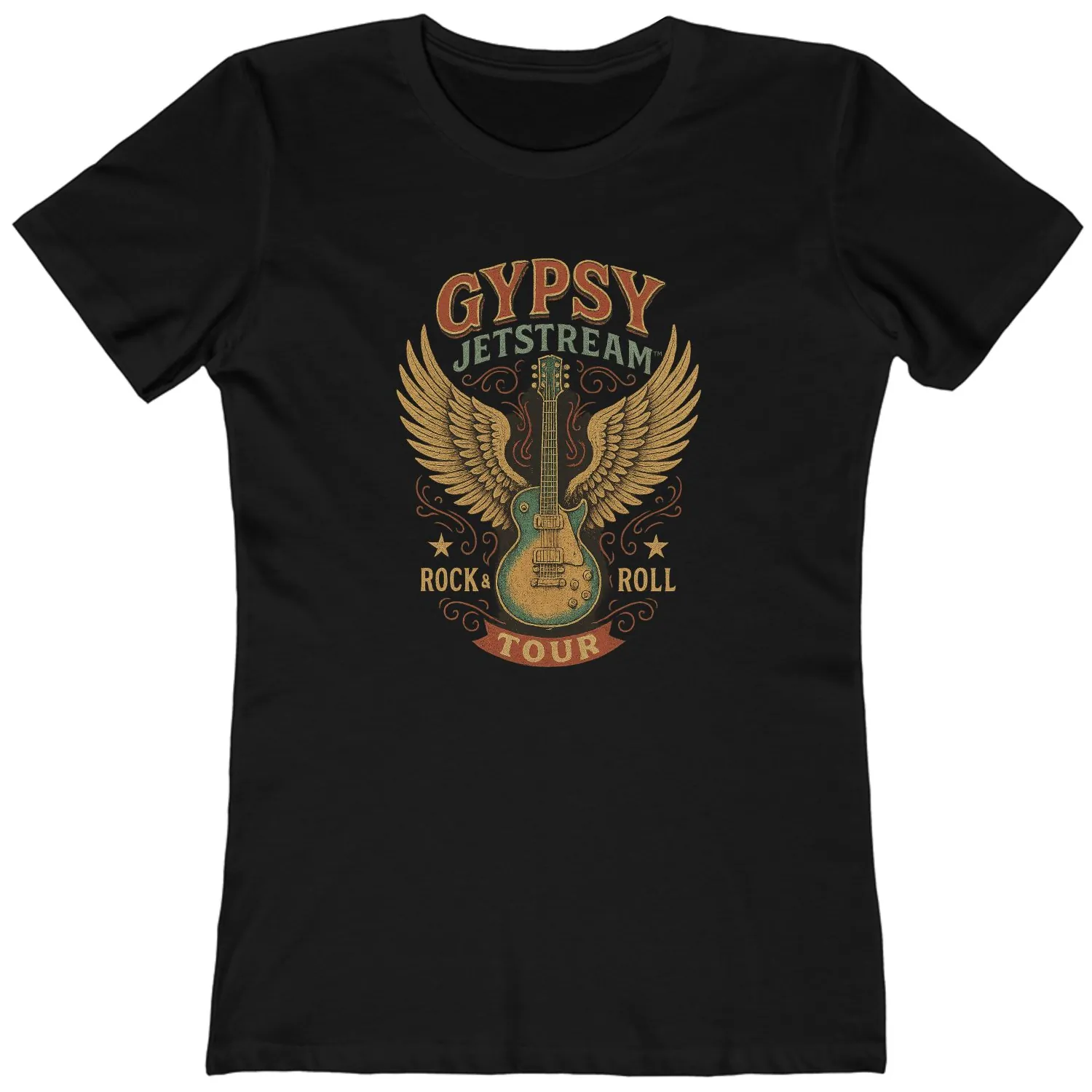 Gypsy Jetstream women's graphic tee t-shirt, black, guitar, angel wings, vintage, boyfriend