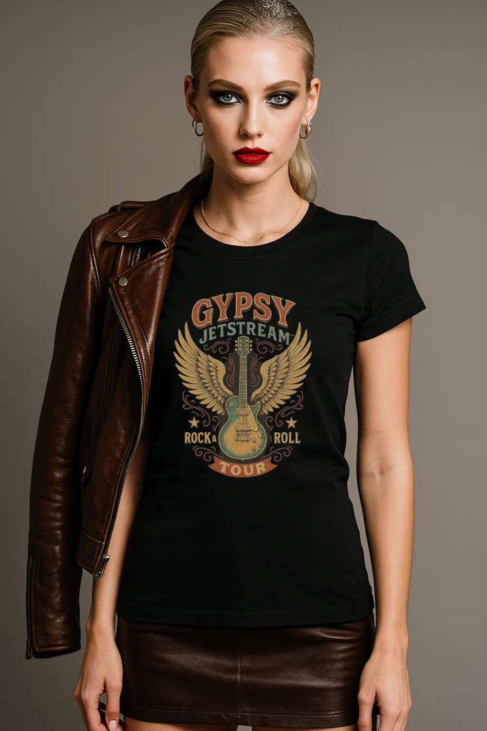 Gypsy Jetstream women's graphic tee t-shirt, black, guitar, angel wings, vintage, boyfriend