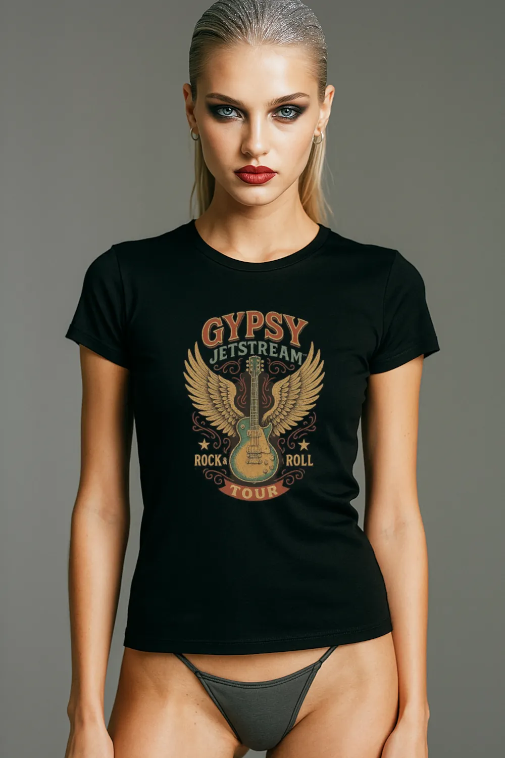 Gypsy Jetstream women's graphic tee t-shirt, black, guitar, angel wings, vintage, boyfriend