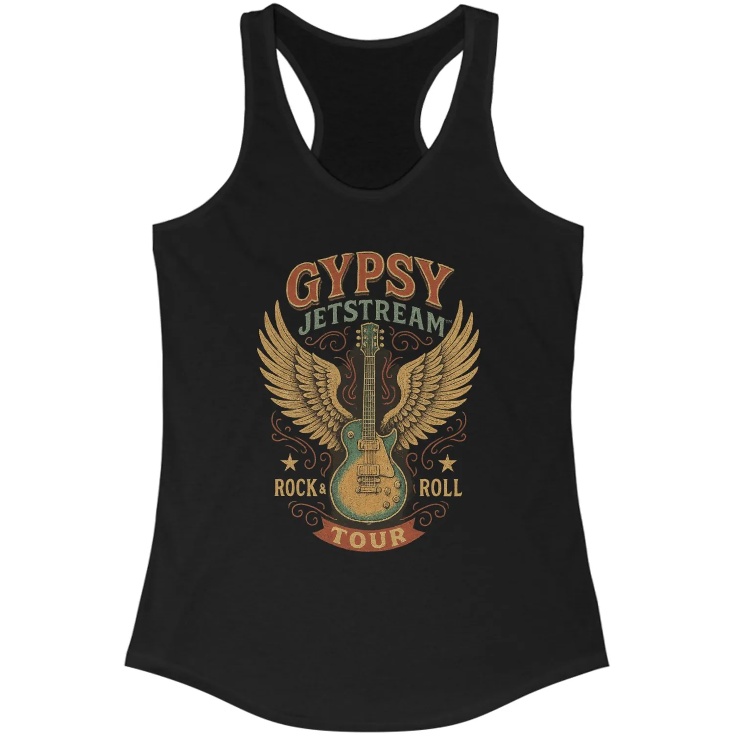 Gypsy Jetstream women's graphic tee t-shirt, black, guitar, angel wings, vintage, boyfriend