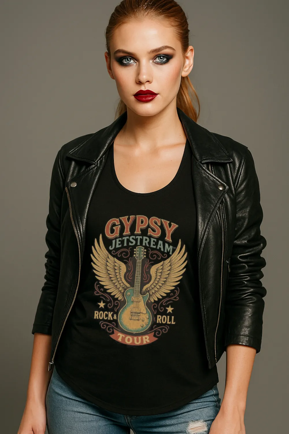 Gypsy Jetstream women's graphic tee t-shirt, black, guitar, angel wings, vintage, boyfriend