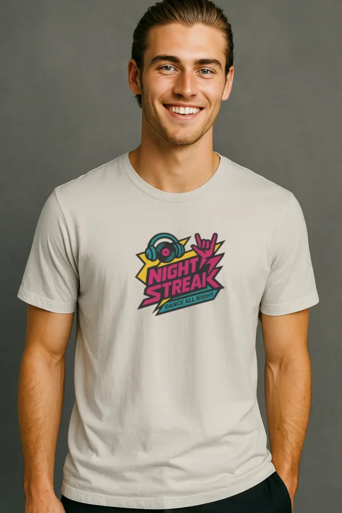 Night Streak™ Dance All Night, Luxury Unisex Men's Graphic Tee T-Shirt, Jersey, Retro, Design 2 - Image 3