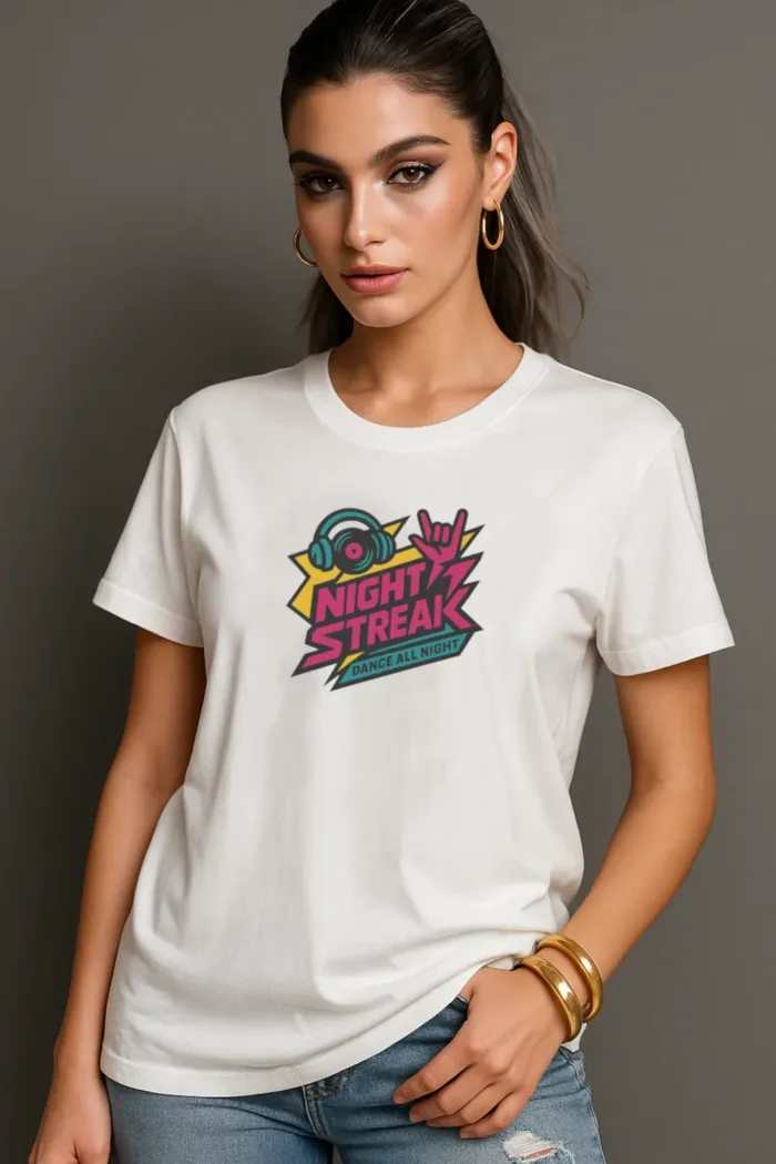 Night Streak™, 80's Retro, Luxury Unisex Jersey Women’s Graphic Tee T-Shirt, Design 2 - Image 3