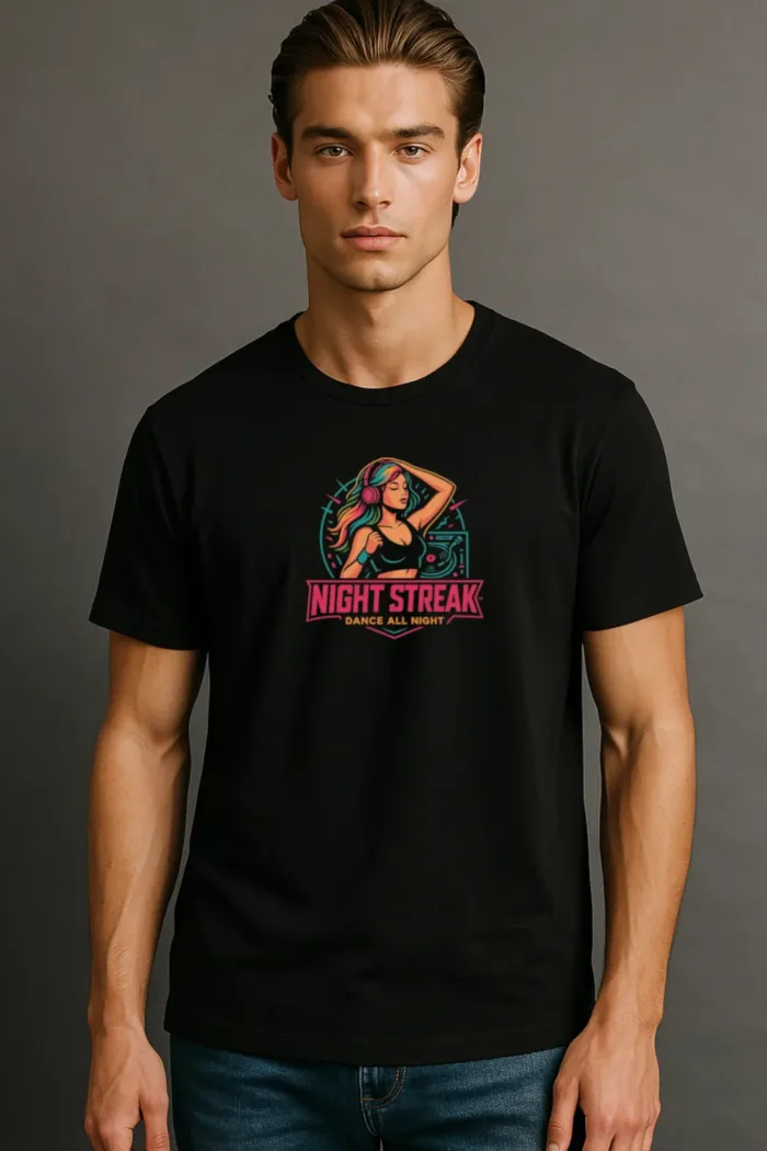 Night Streak™ Dance All Night, Luxury Unisex Men's Graphic Tee T-Shirt, Jersey, Design 4 - Image 3