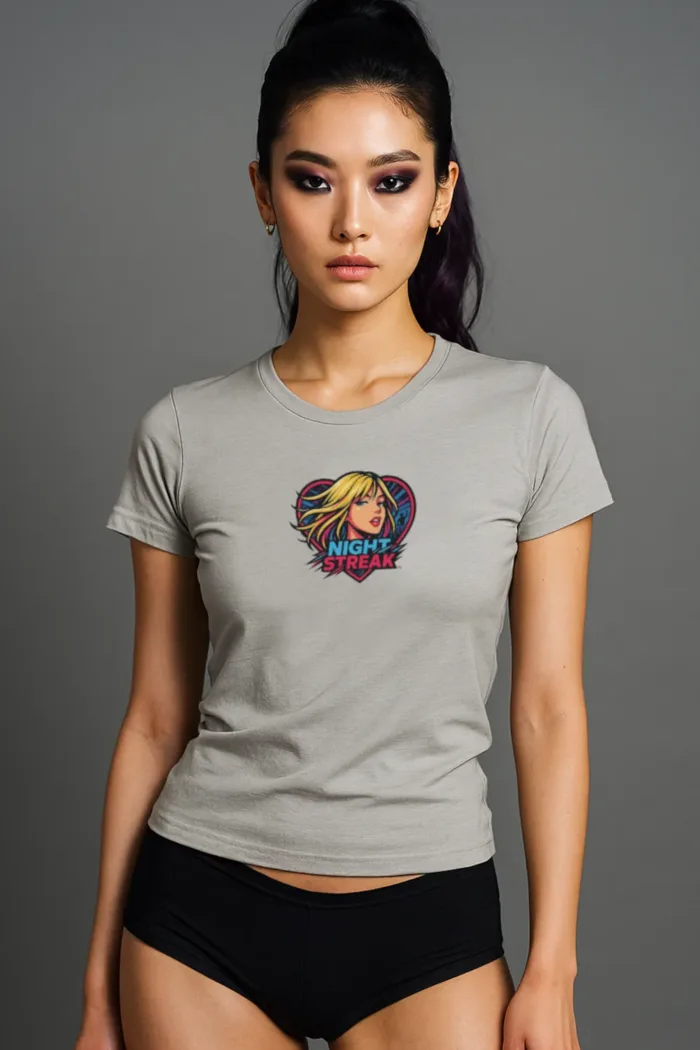 Night Streak™, Heart, Anime, Luxury Women’s Graphic Tee T-Shirt, Boyfriend, Design 2 - Image 4