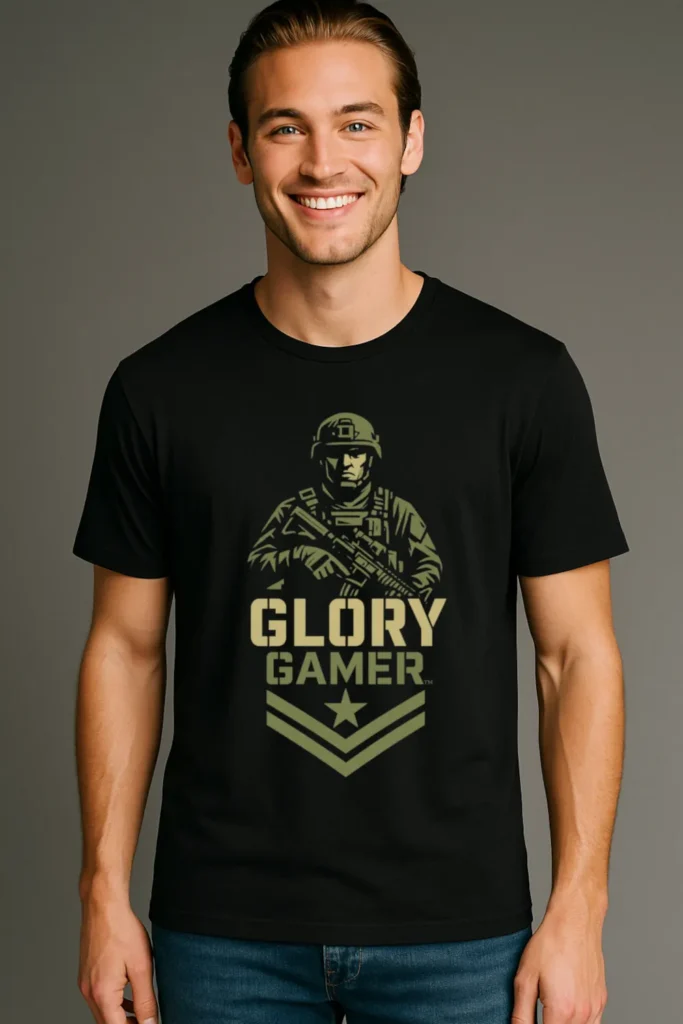 Glory Gamer™ Solider, Luxury Unisex Men's Graphic Tee T-Shirt, Jersey, Military, Flat Design 1