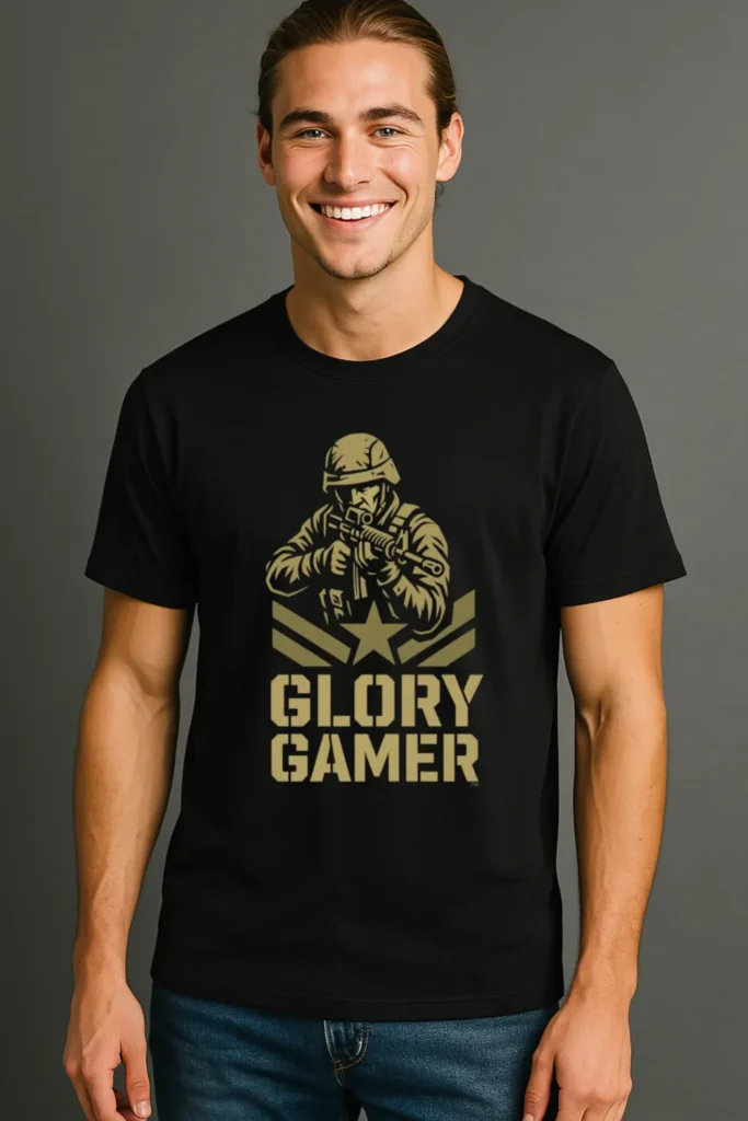 Glory Gamer™ Solider, Luxury Unisex Men's Graphic Tee T-Shirt, Jersey, Military, Flat Design 2