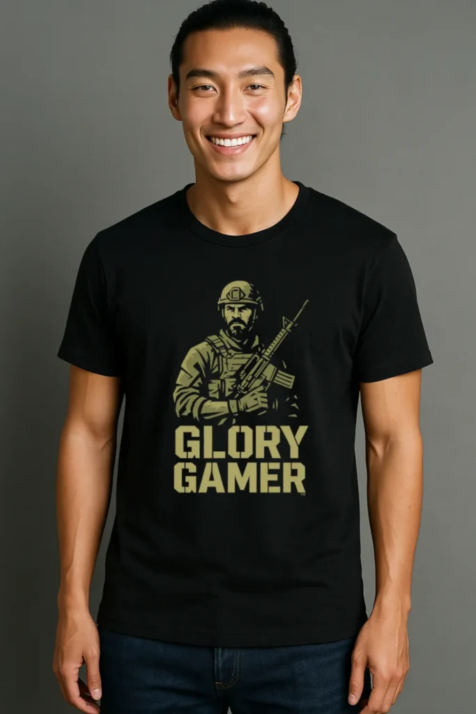 Glory Gamer™ Solider, Luxury Unisex Men's Graphic Tee T-Shirt, Jersey, Military, Flat Design 3