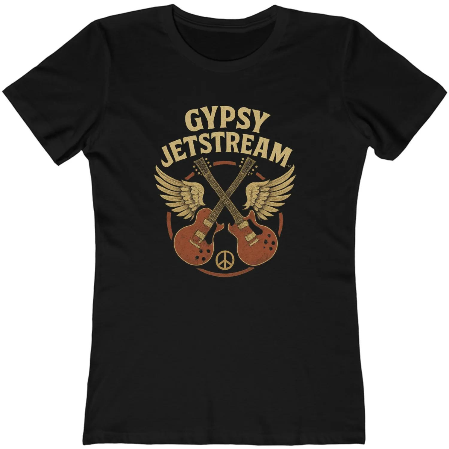 Gypsy Jetstream™ Vintage Rock Band Women's Graphic Tee T-Shirt, Boyfriend, Double Guitar, 1970s, Official Merchandise, Design 1 - Image 3