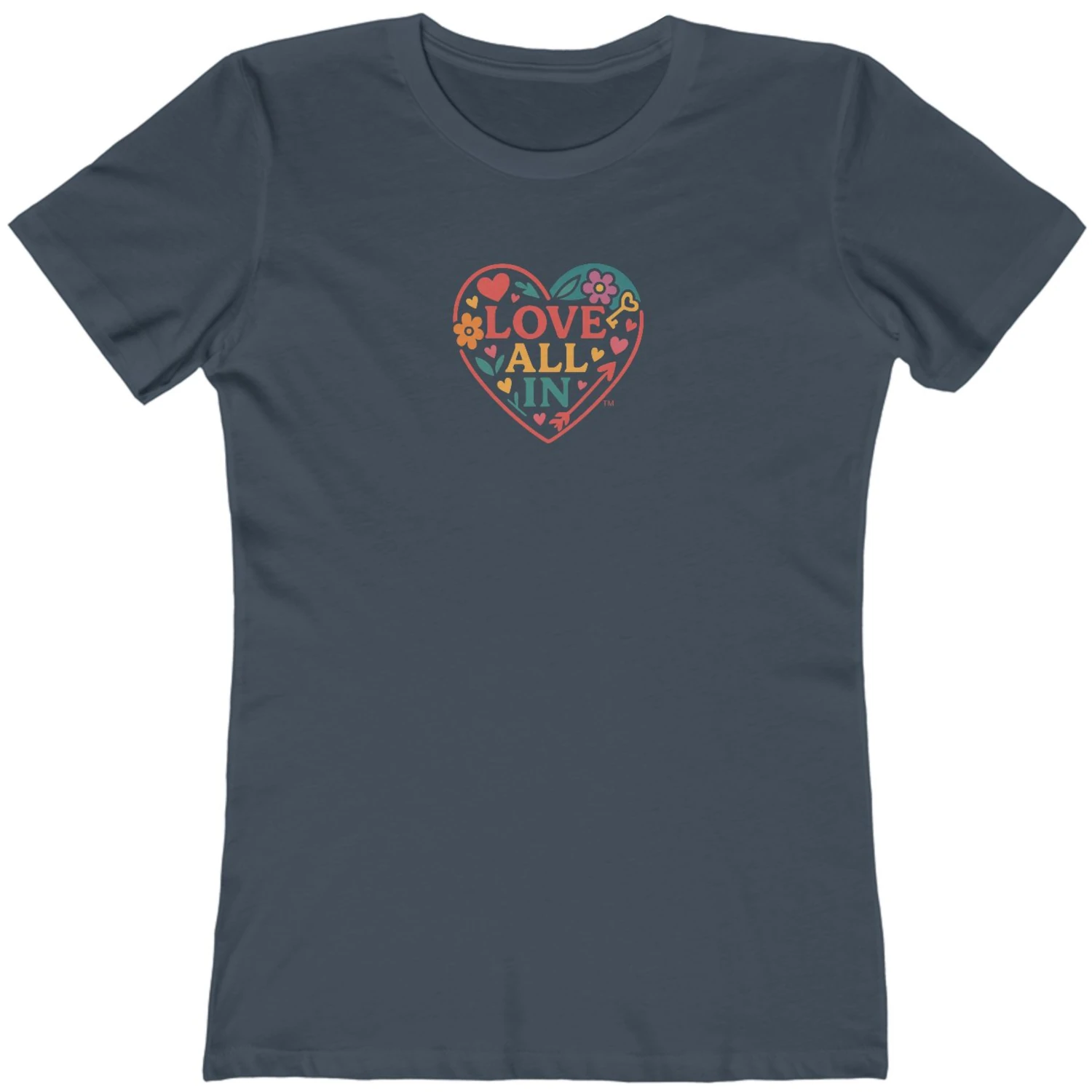 Love All In™, Heart, Women’s Luxury Graphic Tee T-Shirt, Boyfriend, Design 1 - Image 5