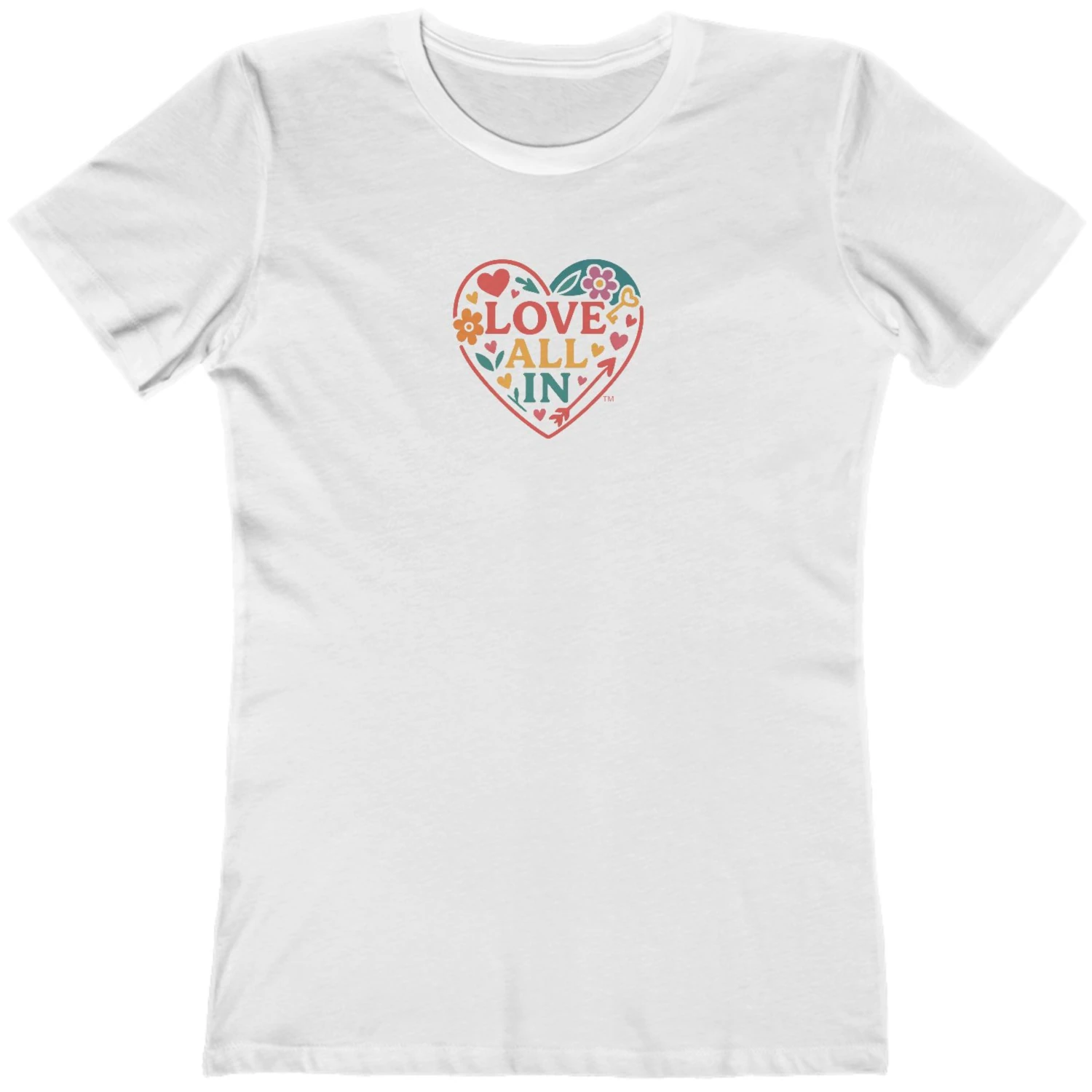 Love All In™, Heart, Women’s Luxury Graphic Tee T-Shirt, Boyfriend, Design 1 - Image 4