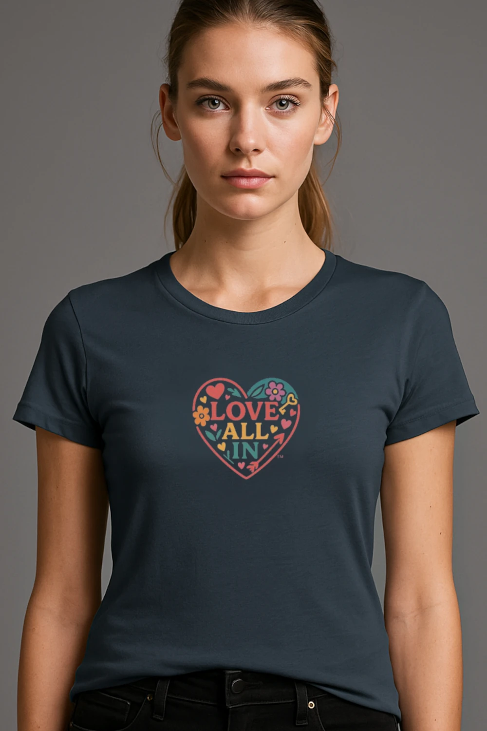 Love All In™, Heart, Women’s Luxury Graphic Tee T-Shirt, Boyfriend, Design 1 - Image 3