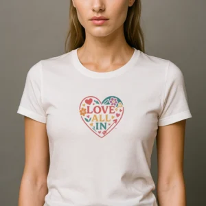 Love All In™, Heart, Women’s Luxury Graphic Tee T-Shirt, Boyfriend, Design 1