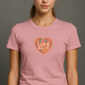 Love All In™, Heart, Women’s Luxury Graphic Tee T-Shirt, Boyfriend, Design 2
