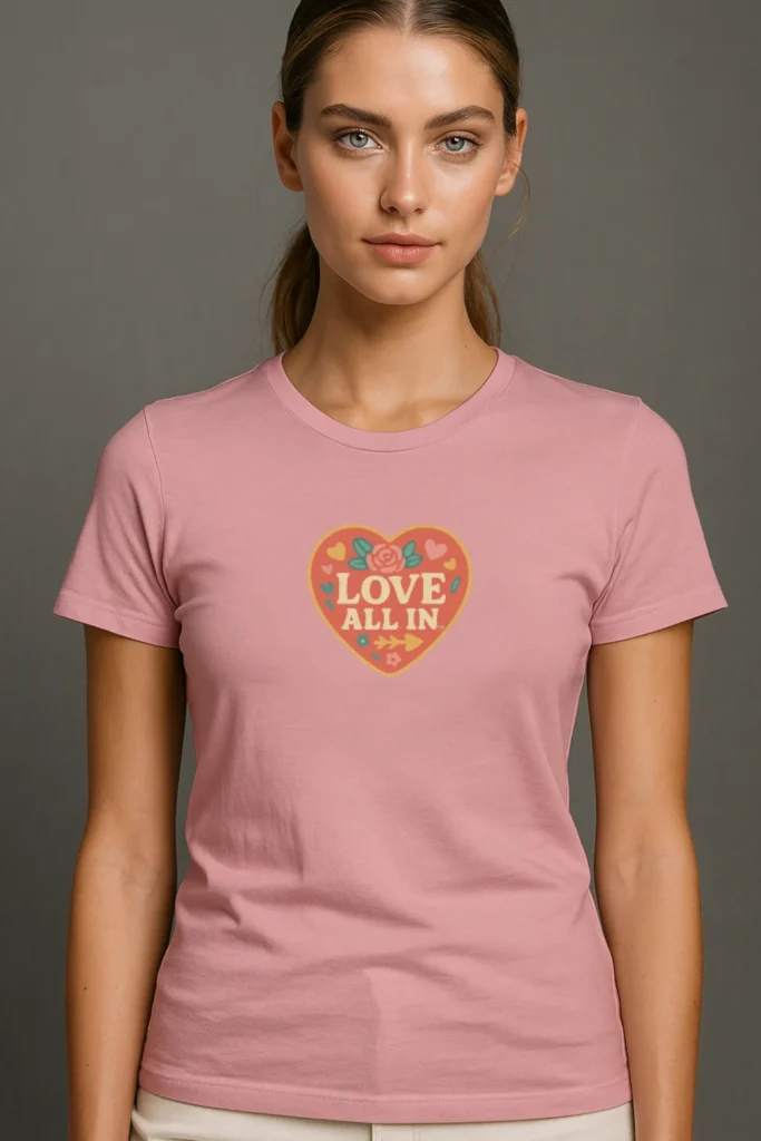 Love All In™, Heart, Women’s Luxury Graphic Tee T-Shirt, Boyfriend, Design 2