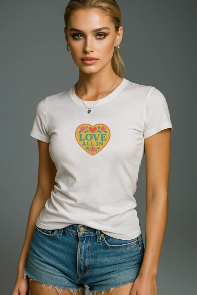 Love All In™, Heart, Luxury Women’s Graphic Tee T-Shirt, Boyfriend, Design 3