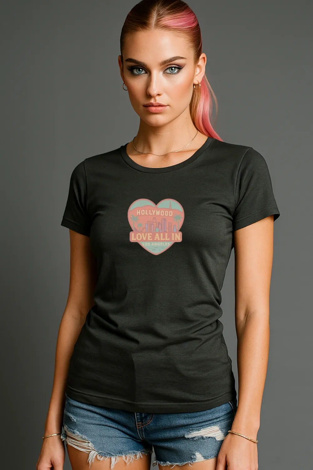 Love All In™ Los Angeles, Heart, Luxury Women’s Graphic Tee T-Shirt, Boyfriend, Design 1 - Image 4
