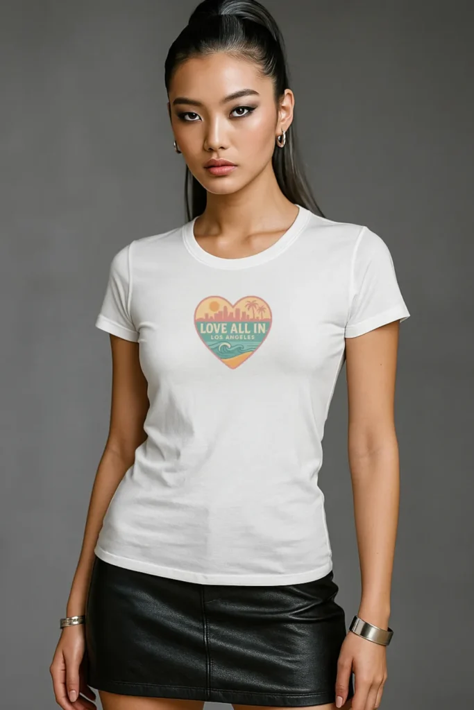 Love All In™ Los Angeles, Heart, Luxury Women’s Graphic Tee T-Shirt, Boyfriend, Design 2
