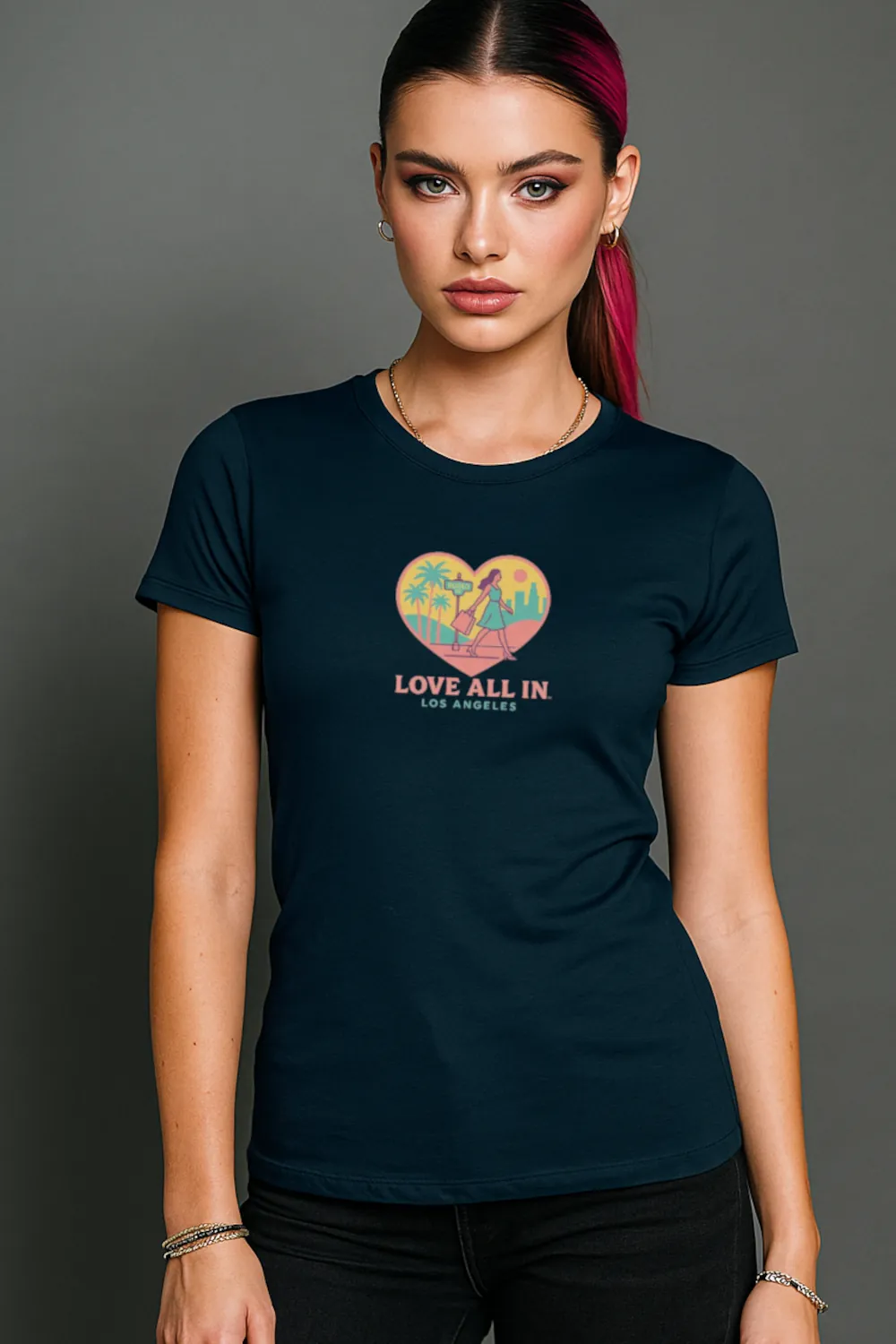 Love All In™ Los Angeles, Heart, Luxury Women’s Graphic Tee T-Shirt, Boyfriend, Design 3 - Image 3