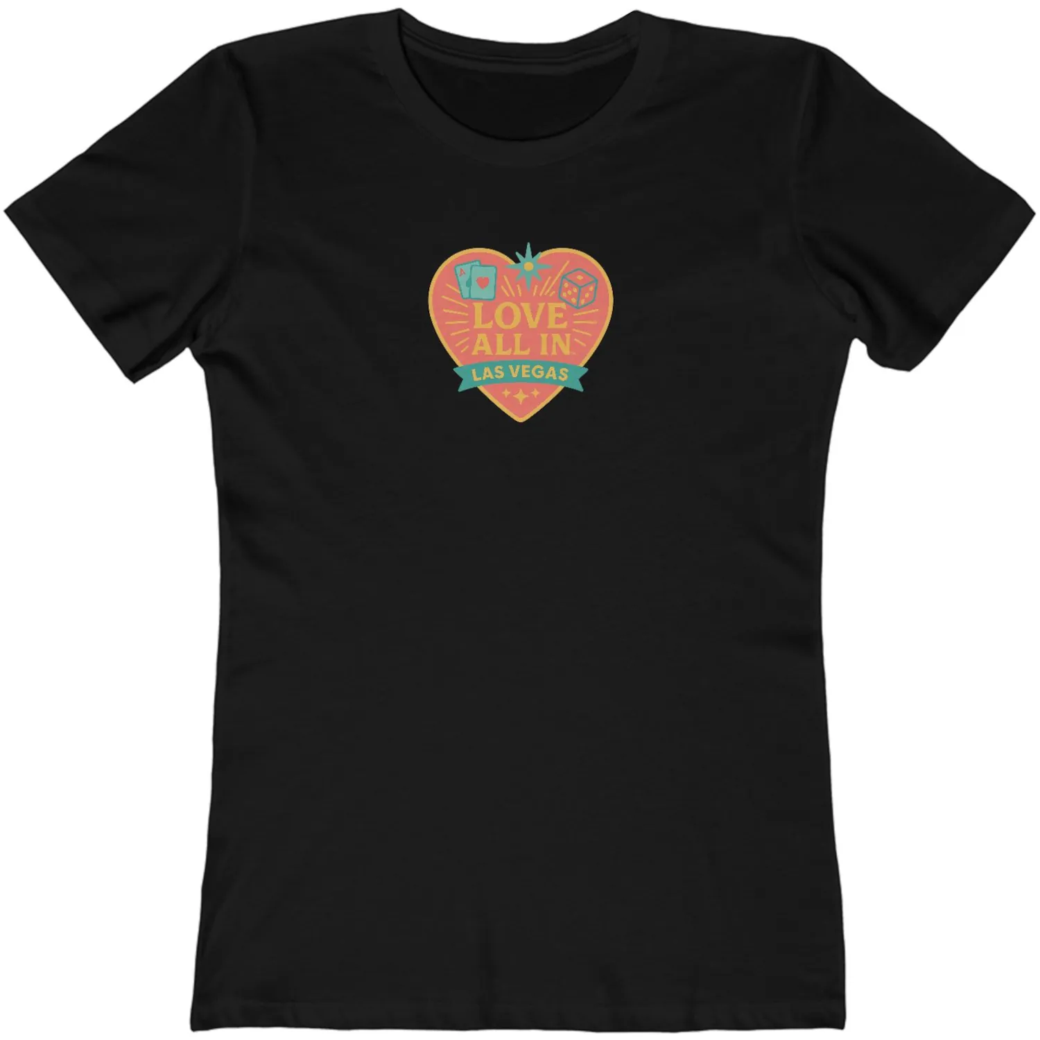 Love All In™ Las Vegas, Heart, Luxury Women's Graphic Tee T-Shirt, Boyfriend, Poker Cards, Dice, Design 1 - Image 5