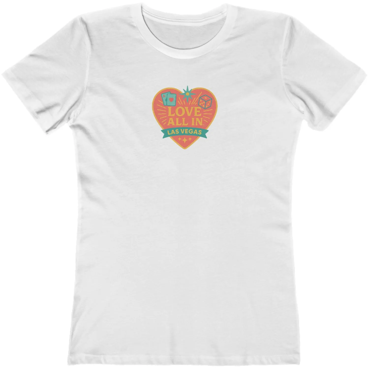 Love All In™ Las Vegas, Heart, Luxury Women's Graphic Tee T-Shirt, Boyfriend, Poker Cards, Dice, Design 1 - Image 4